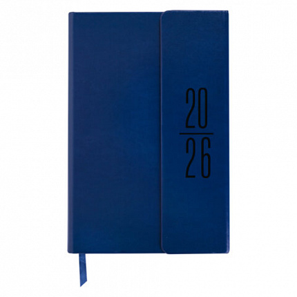 Ежедневник датированный 2026, А5, 138x213 мм, BRAUBERG "Towny", под кожу, клапан, синий, 117040
