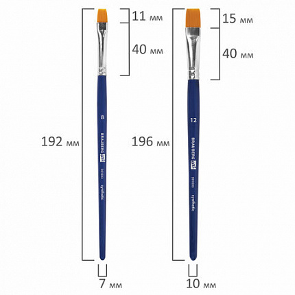 Кисти художественные набор 4 штуки, синтетика (плоские № 3, 6, 8, 12) BRAUBERG ART DE