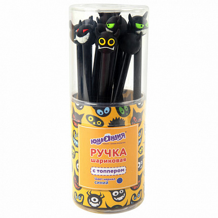 Ручка с топпером шариковая ЮНЛАНДИЯ "Чертёнок", корпус ассорти, СИНЯЯ, пишущий узел 0,7 мм, 143812
