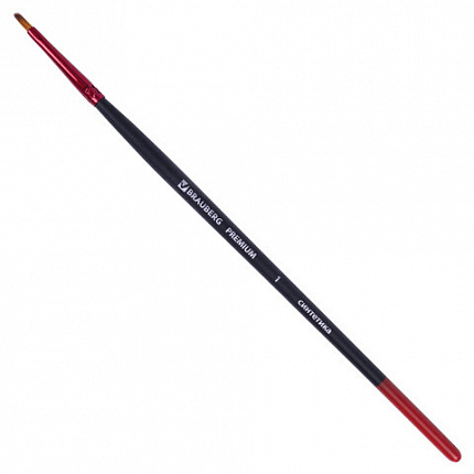 Кисть синтетика, плоская № 1, BRAUBERG PREMIUM, 201010