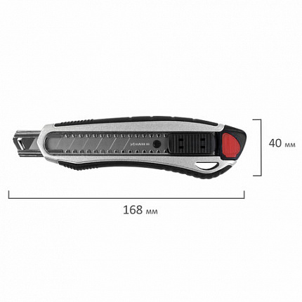 Нож канцелярский мощный 18 мм BRAUBERG "Heavy duty", автофиксатор, резиновые вставки, металл, 237158