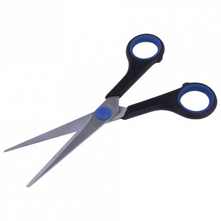 Ножницы BRAUBERG "Soft Grip", 165 мм, черно-синие, резиновые вставки, 3-сторонняя заточка, 230761