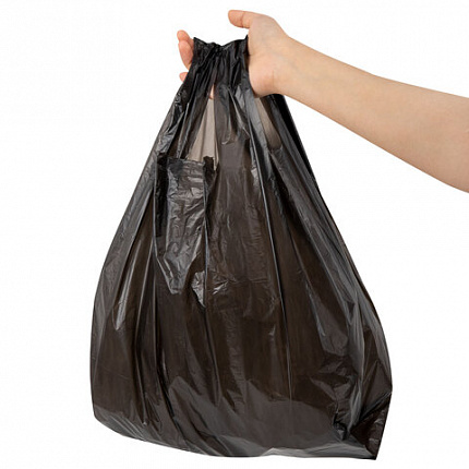 Пакет "майка" КОМПЛЕКТ 100 штук, 28+15х55, ПНД черный, 15 мкм, LAIMA, 700788