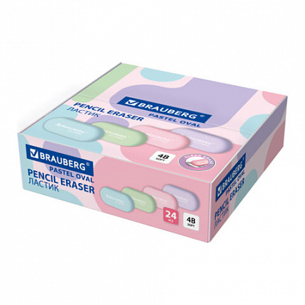 Ластик BRAUBERG "PASTEL OVAL", 50х23х10 мм, цвета ассорти, овальный, 274023