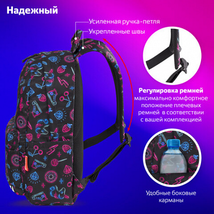 Рюкзак BRAUBERG DREAM универсальный с карманом для ноутбука, эргономичный, "Sweet dreams", 42х26х14 см, 271677