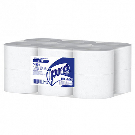 Бумага туалетная 200 метров, PROtissue (T2) LITE, 1-слойная, белая, КОМПЛЕКТ 12 рулонов, С231