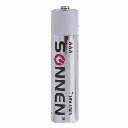 Батарейки КОМПЛЕКТ 10 шт, SONNEN Alkaline, AAA (LR03, 24А), алкалиновые, мизинчиковые, в коробке, 451089