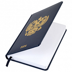 Ежедневник датированный 2026 А5 138х213 мм, BRAUBERG "State", под кожу, синий, 117416