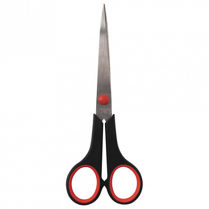Ножницы STAFF EVERYDAY, 170 мм, бюджет, резиновые вставки, черно-красные, ПВХ чехол, 237498
