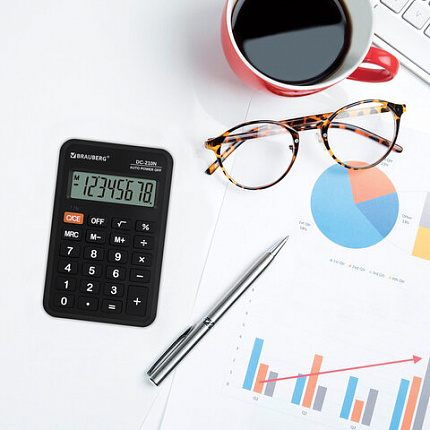 Калькулятор карманный BRAUBERG DC-210N (63х98 мм), 8 разрядов, черный, 272953