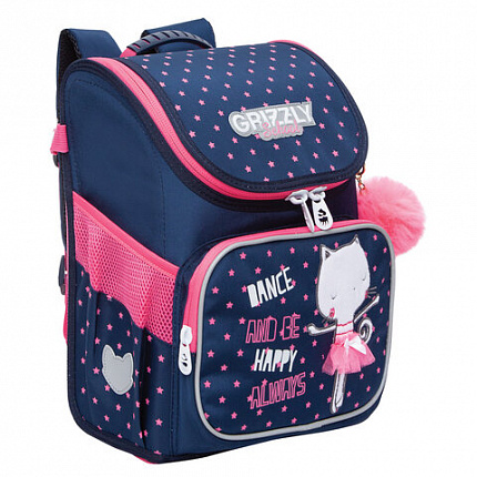 Ранец GRIZZLY эргономичная спинка, с брелоком, для девочек, "HAPPY ALWAYS", 35х26х16 см, RAl-294-1/1