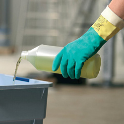 Перчатки VILEDA латекс-неопреновые МНОГОРАЗОВЫЕ х/б напыление СВЕРХПРОЧНЫЕ, размер M (средний), зеленые/желтые, 174305