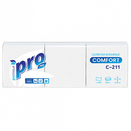 Салфетки бумажные 500 шт., 23х23 см, PROtissue COMFORT, "Big Pack", белые, КОМПЛЕКТ 10 пачек, С211