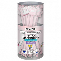 Ручка с топпером шариковая автоматическая FUNSTER "CAT PAW", СИНЯЯ, ассорти, пишущий узел 0,7 мм, линия письма 0,35 мм, 144376