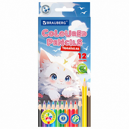 Карандаши цветные "АССОРТИ 8 ДИЗАЙНОВ 3-10 лет", 12 цветов, трехгранные, BRAUBERG, 182055