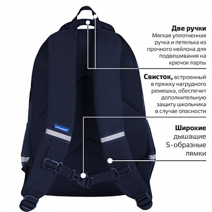 Рюкзак BRAUBERG INTENT, 2 отделения, 4 кармана, "Темно-синий", 39х27х14 см, 273113