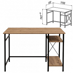 Стол BRABIX "SMART CD-018", 1100х600х765 мм, ЛОФТ, 2 полки, металл/ЛДСП бунратти, каркас черный, 641946