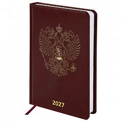 Ежедневник датированный 2027 А5 138х213мм BRAUBERG State, под кожу, коричневый, 118041