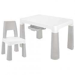 Стол детский + стул BRABIX KIDS CS-003, 2-7 лет, пластик белый + серый, 533292