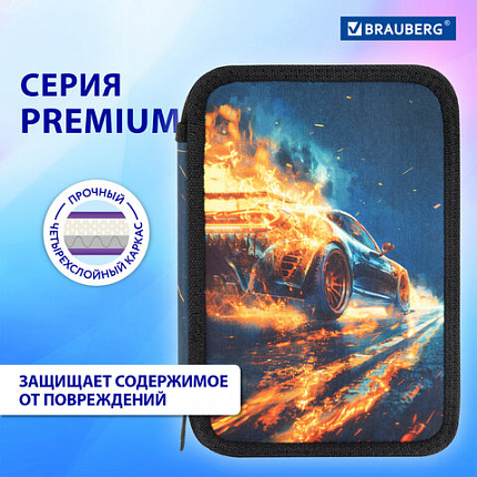 Пенал BRAUBERG, 3 отделения, полиэстер, 21х14 см, "Ускорение", 273539