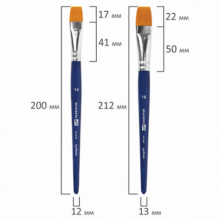 Кисти художественные набор 2 штуки, синтетика (плоские №14, 18) BRAUBERG ART DEBUT, К