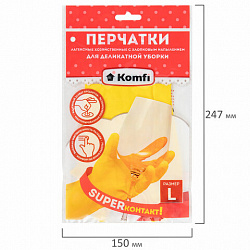 Перчатки МНОГОРАЗОВЫЕ латексные "Для деликатной уборки", размер 8-9, L (большой), вес 29 г, KOMFI, DGL018L