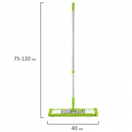 Швабра с флаундером 40 см, телескопический черенок 70-120 см, еврорезьба, МОП из микрофибры букли "СИНЕЛЬ" (ТИП К), ЛЮБАША, 603602