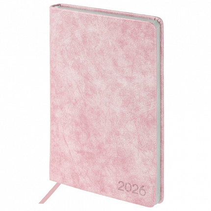 Ежедневник датированный 2026 А5 138х213 мм, BRAUBERG "Ice", под кожу, розовый, 117390