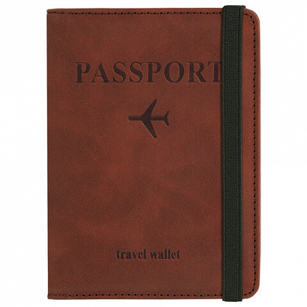 Обложка для паспорта и документов с защитой от считывания, 9 карманов, резинка, экокожа, коричневая, BRAUBERG, 238751