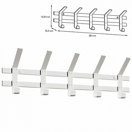 Вешалка настенная "Торонто-5", 168х580х85 мм, 5 крючков, металл, белая, ВНТ5 Б