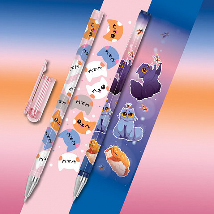 Ручка шариковая с принтом FUNSTER STICK "FAT CATS", СИНЯЯ, SOFT TOUCH покрытие, узел 0,7 мм, линия 0,35 мм, 144389