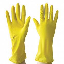 Перчатки МНОГОРАЗОВЫЕ латексные AVIORA, хлопчатобумажное напыление, размер S (маленький), желтые, вес 40 г, 402-566