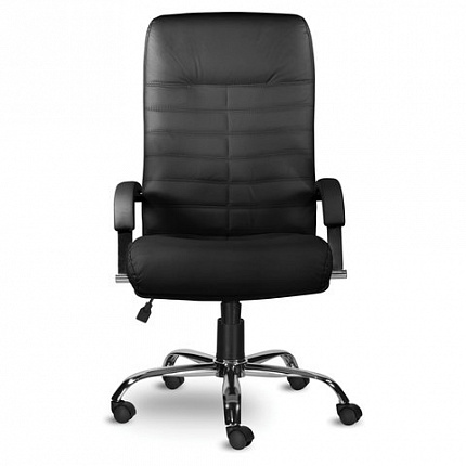 Кресло из натуральной кожи "Орион", хром, монолитный каркас, черное