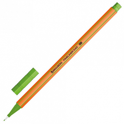 Ручка капиллярная (линер) ЗЕЛЕНАЯ, BRAUBERG FINE 040, металлический наконечник, шестигранная, линия письма 0,4 мм, 144144