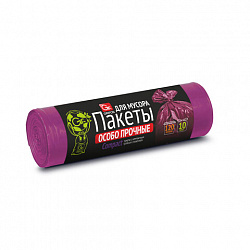 Мешки для мусора особо прочные 120 л, фиолетовые, в рулоне 10 шт., ПНД, 100х67 см, 12 мкм, GRIFON, 101-553