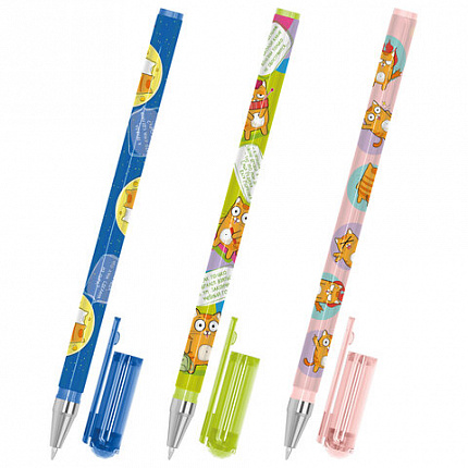 Ручка шариковая с принтом FUNSTER STICK "КОТ-ЭНТУЗИАСТ", СИНЯЯ, SOFT TOUCH покрытие, узел 0,7 мм, линия 0,35 мм, 144398