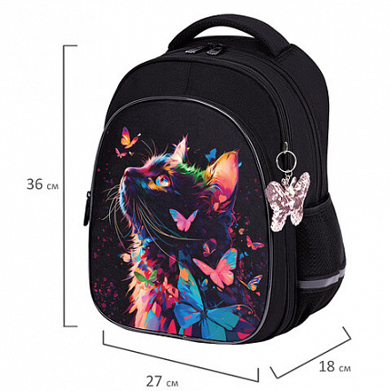 Рюкзак BRAUBERG OPTIMA, 2 отделения, с брелоком, "Butterfly catcher", СВЕТЯЩИЙСЯ, 36х27х18 см, 272097