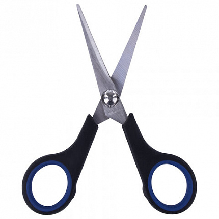 Ножницы BRAUBERG "Soft Grip", 140 мм, черно-синие, резиновые вставки, 3-х сторонняя заточка, 230760
