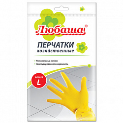 Перчатки МНОГОРАЗОВЫЕ латексные ЛЮБАША "ЭКОНОМ", хлопчатобумажное напыление, размер 8-9, L (большой), желтые, вес 32 г, 603785