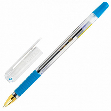Ручка шариковая с грипом BRAUBERG "X-ONE", СИНЯЯ, корпус прозрачный, узел 0,5 мм, линия письма 0,35 мм, 143985