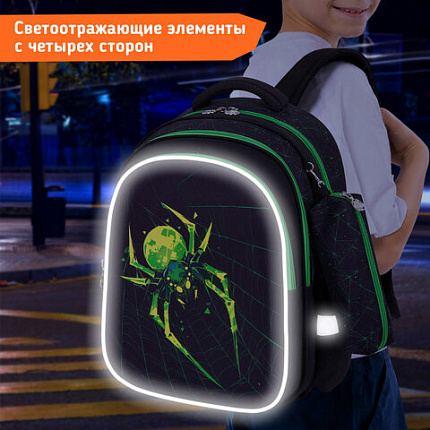 Рюкзак SNOOBAG (СНУБЭГ) MIND с пеналом в комплекте, 2 отделения, "Неоновый паук", 40х28х18 см, 274444