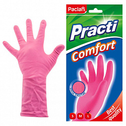 Перчатки МНОГОРАЗОВЫЕ латексные PACLAN "Practi Comfort", хлопчатобумажное напыление, размер 8,5-9, L (большой), розовые, вес 66 г, 407661