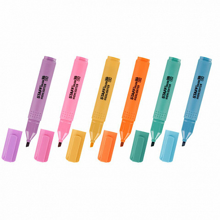 Набор текстовыделителей 6 ПАСТЕЛЬНЫХ ЦВЕТОВ, АССОРТИ, STAFF College "STICK PASTEL", линия письма 1-4 мм, скошенный наконечник, 152532
