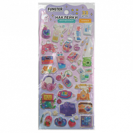Наклейки гелевые "Красочное веселье", 17,5х9 см, ассорти 6 видов, FUNSTER (ФАНСТЕР), 666079