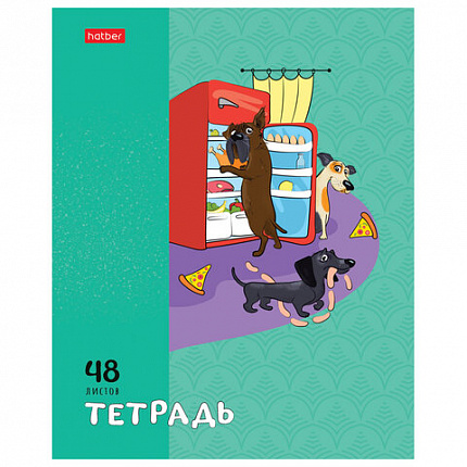 Тетрадь А5 48 л., HATBER скоба, клетка, обложка картон, "Dog mafia" (микс в спайке), 083566, 48Т5В1