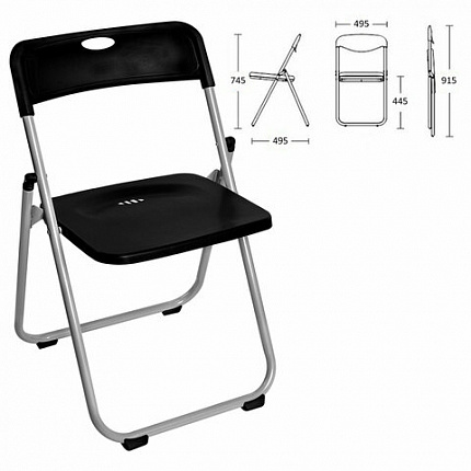 Стулья складные BRABIX "Golf Lite CF-017", КОМПЛЕКТ 4 шт., серебристый каркас, пластик, чёрный, 533034