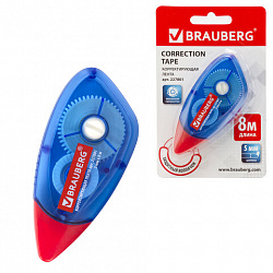 Корректирующая лента BRAUBERG, 5 мм х 8 м, корпус синий, механизм перемотки, блистер, 227801