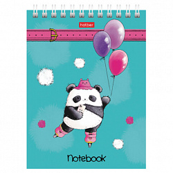 Блокнот МАЛЫЙ ФОРМАТ А6, 60 л., гребень, картон, клетка, HATBER, "Плюшевые панды", 088304, 60Б6В1гр