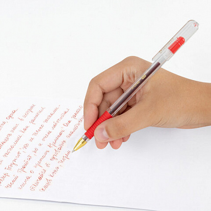 Ручка шариковая с грипом BRAUBERG "X-ONE", КРАСНАЯ, корпус прозрачный, узел 0,5 мм, линия письма 0,35 мм, 143989