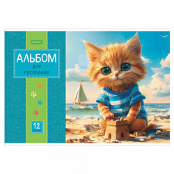 Альбом для рисования А4 12 л., скоба, обложка офсет, HATBER ECO, 205х290 мм, "Пушистые мордочки" (5 видов), 091561, 12А4C